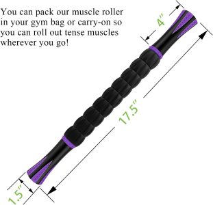 mzdxj muscle roller massage roller stick deep tissue fascia blaster for myofascial pain relief, lymphatic drainage & body sculpting, handheld physical therapy & recovery tool (purple black 18 inch)