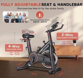 exercise bike, adjustable magnetic resistance stationary bikes for home with app compatible, silent indoor cycling bike with 350lbs weight capacity comfortable seat, digital monitor & phone mount