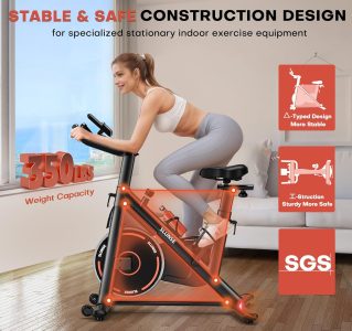 exercise bike, adjustable magnetic resistance stationary bikes for home with app compatible, silent indoor cycling bike with 350lbs weight capacity comfortable seat, digital monitor & phone mount