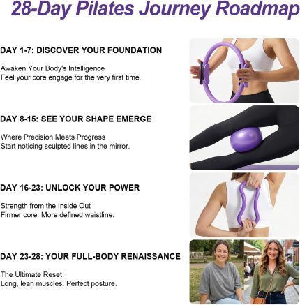 elarafit home pilates ring and ball set for women with 5 resistance bands 13 inch magic circle workout essentials starter kit for beginners, full body toning shape your body with 15 min daily routine