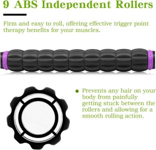 mzdxj muscle roller massage roller stick deep tissue fascia blaster for myofascial pain relief, lymphatic drainage & body sculpting, handheld physical therapy & recovery tool (purple black 18 inch)