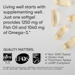 sports research® omega 3 fish oil 1250 triple strength fish oil supplement from wild alaska pollock msc certified sustainable · non gmo · soy free 90 softgel capsules