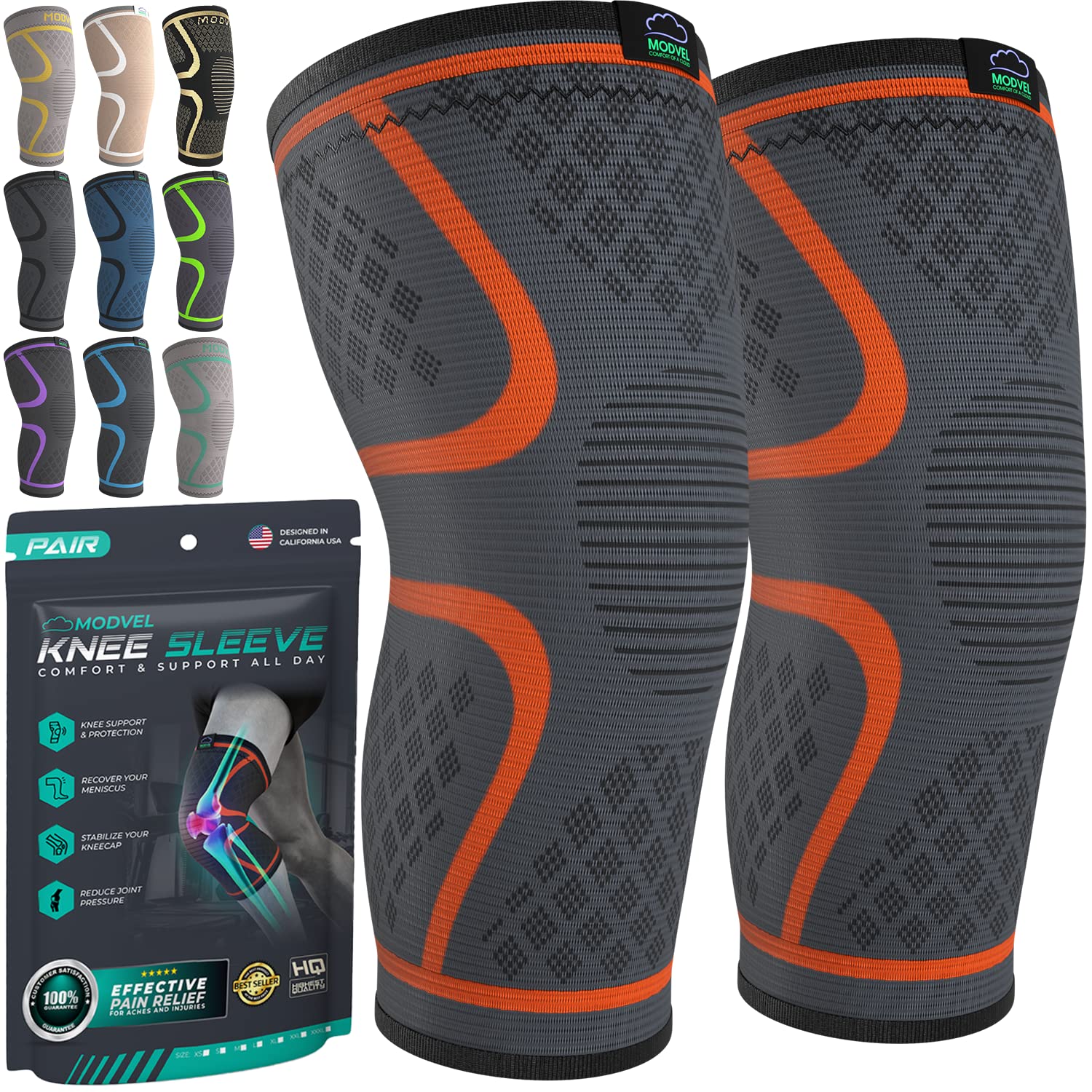modvel compression knee brace for women & men, 2 pack knee brace for running knee pain, knee support compression sleeve, workout sports knee braces for meniscus tear, acl & arthritis pain relief modvel compression knee brace for women & men, 2 pack knee brace for running knee pain, knee support compression sleeve, workout sports knee braces for meniscus tear, acl & arthritis pain relief