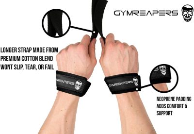 gymreapers lifting wrist straps for weightlifting, bodybuilding, powerlifting, strength training, & deadlifts padded neoprene with 18 inch cotton