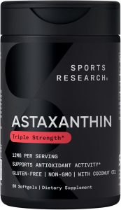sports research® triple strength astaxanthin 12mg w/organic coconut oil antioxidant supplement for skin & eye health support* soy free · non gmo · gluten free 60 softgels