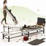 paeta pilates reformer, 91" foldable reformer pilates machine with adjustable reformer heights, pilates equipment with piano wire spings and jump boards