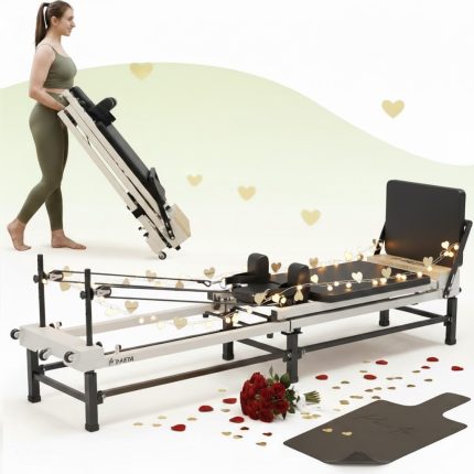 paeta pilates reformer, 91" foldable reformer pilates machine with adjustable reformer heights, pilates equipment with piano wire spings and jump boards