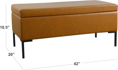 homepop upholstered storage bench with metal leg|homepop home décor|bench with storage for living room & entryway faux leather brown