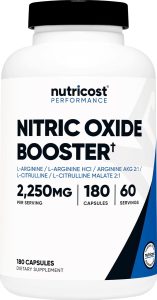 nutricost nitric oxide booster 2250mg, 180 capsules 750mg per casule, 60 servings gluten free and non gmo