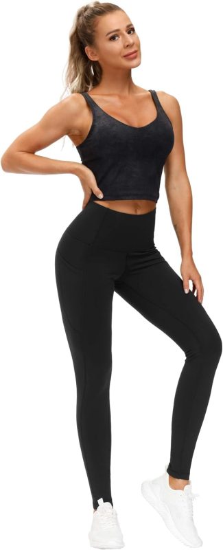 the gym people thick high waist yoga pants with pockets, tummy control workout running yoga leggings for women