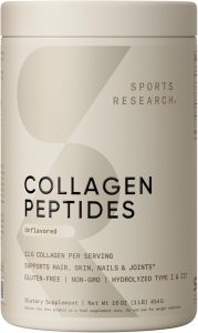 sports research collagen peptides hydrolyzed type 1 & 3 collagen powder protein supplement for healthy skin, nails, & joints easy mixing vital nutrients & proteins, collagen for women & men