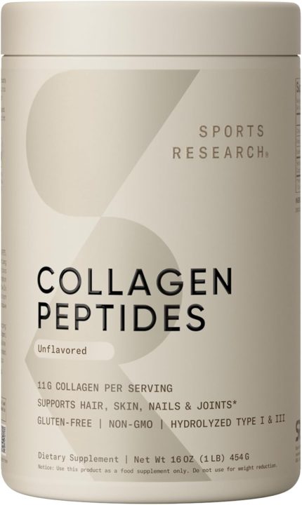 sports research collagen peptides hydrolyzed type 1 & 3 collagen powder protein supplement for healthy skin, nails, & joints easy mixing vital nutrients & proteins, collagen for women & men
