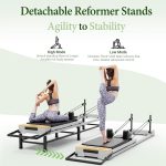 paeta pilates reformer, 91" foldable reformer pilates machine with adjustable reformer heights, pilates equipment with piano wire spings and jump boards