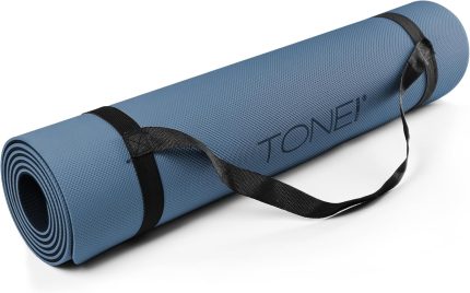 tone fitness yoga mat 1/4" thick non slip exercise & pilates mat for home workouts with carrying strap | multiple options