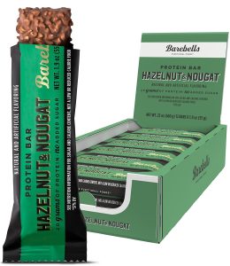 barebells protein bars hazelnut & nougat 12 count, 1.9oz bars protein snacks with 20g of high protein chocolate protein bar with 1g of total sugars on the go protein snack & breakfast bars