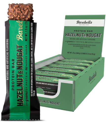barebells protein bars hazelnut & nougat 12 count, 1.9oz bars protein snacks with 20g of high protein chocolate protein bar with 1g of total sugars on the go protein snack & breakfast bars