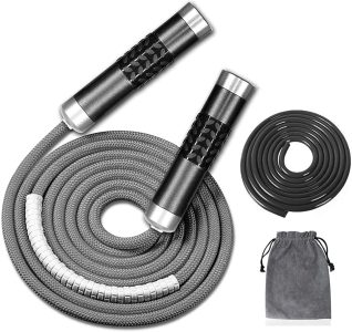 redify weighted jump rope for workout fitness(1lb), tangle free ball bearing rapid speed skipping rope for mma boxing weight loss,aluminum handle adjustable length 9mm fabric cotton+9mm solid pvc rope