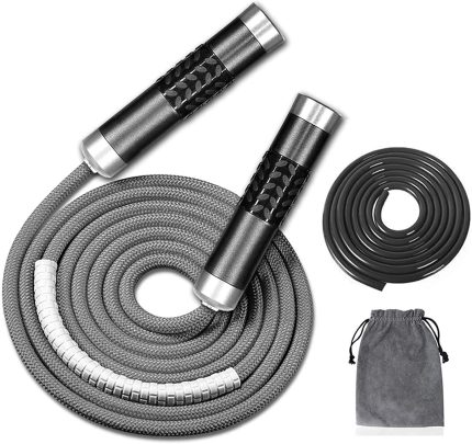 redify weighted jump rope for workout fitness(1lb), tangle free ball bearing rapid speed skipping rope for mma boxing weight loss,aluminum handle adjustable length 9mm fabric cotton+9mm solid pvc rope