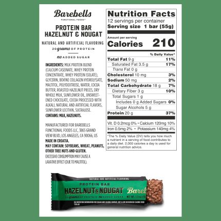 barebells protein bars hazelnut & nougat 12 count, 1.9oz bars protein snacks with 20g of high protein chocolate protein bar with 1g of total sugars on the go protein snack & breakfast bars