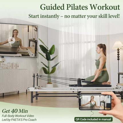 paeta pilates reformer, 91" foldable reformer pilates machine with adjustable reformer heights, pilates equipment with piano wire spings and jump boards