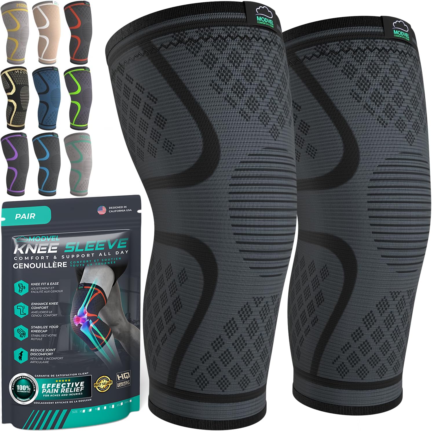 modvel compression knee brace for women & men, 2 pack knee brace for running knee pain, knee support compression sleeve, workout sports knee braces for meniscus tear, acl & arthritis pain relief modvel compression knee brace for women & men, 2 pack knee brace for running knee pain, knee support compression sleeve, workout sports knee braces for meniscus tear, acl & arthritis pain relief