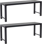 Black Outdoor Backless Bench for Garden, Set of 2, Metal Outdoor Bench Weatherproof, Patio Benches for Outdoors, Benches Seat for Backyard, Porch, Plant Stand and Holder - Image 8