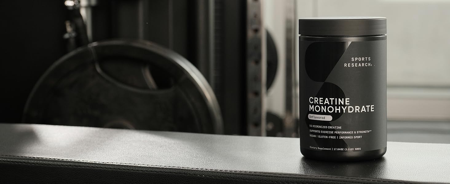 Sports Research Creatine Monohydrate Fitness Muscle Recovery Strength Non GMO Gluten Free Nutrition