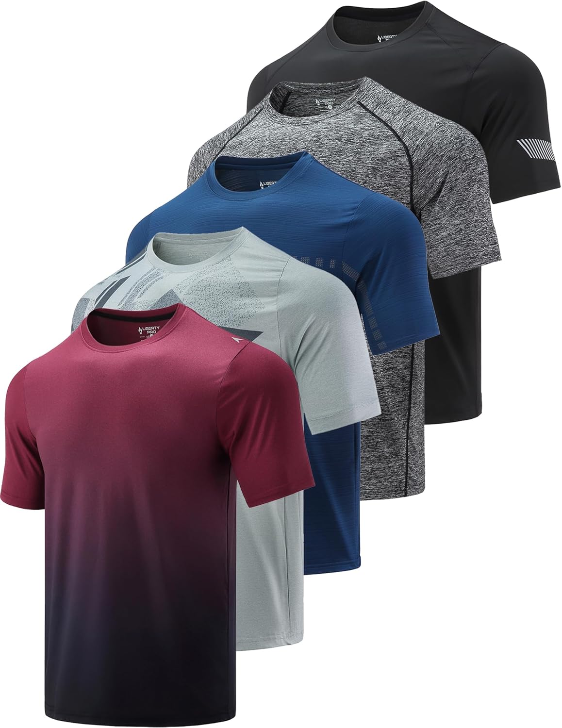 71nykOlQFxL._AC_SL1500_.jpg 5 Pack Men’s Active Quick Dry Crew Neck T Shirts | Athletic Running Gym Workout Short Sleeve Tee Tops Bulk - Image 1