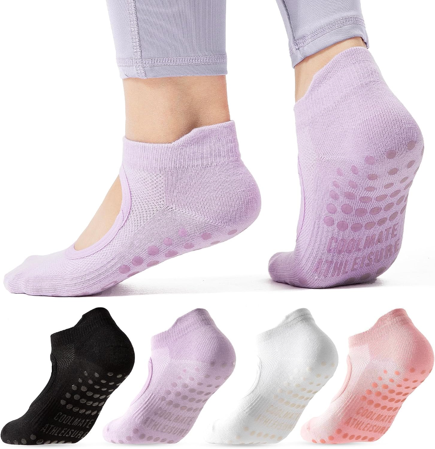 81BPKkCNErL._AC_SL1500_.jpg CoolMate Pilates Socks with Grips for Women, Non Slip Yoga Socks - Image 1